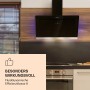 Schwarze Klarstein Aurora Eco 90 Dunstabzugshaube mit Ambientelicht in moderner Küche.