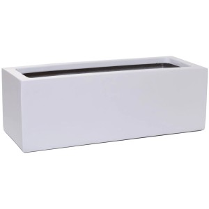 Weißer Vivanno Flobo Pflanzkasten, 45x17x15 cm, aus Fiberglas für Innen- und Außenbereich.