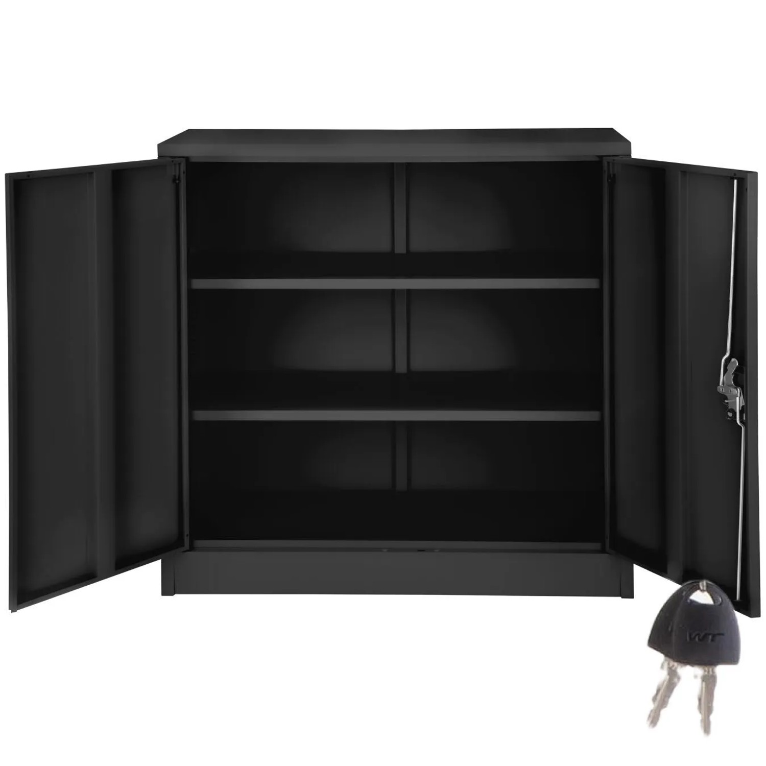 Tectake Aktenschrank  Aus Pulverbeschichtetem Stahl Mit 2 Flügeltüren  90 x 40 x 90 cm Schwarz