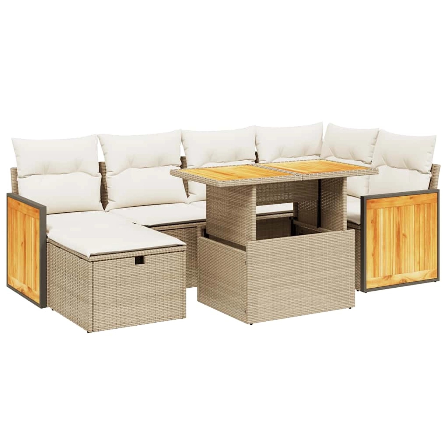 vidaXL 7-Tlg Garten-Sofagarnitur mit Kissen Beige Poly Rattan 3276250