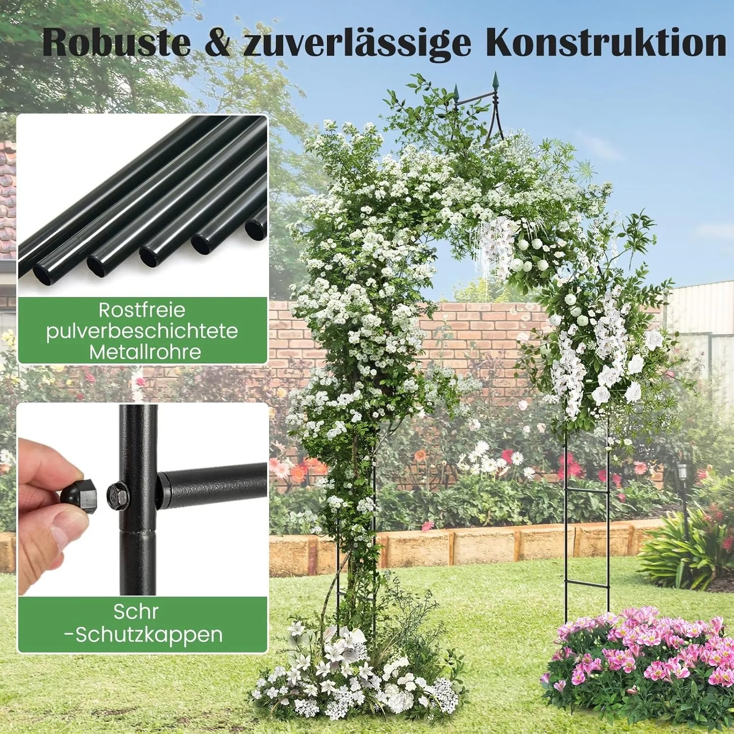 Costway Rosenbogen aus Metall, ideal als Rankhilfe für Kletterpflanzen im Garten.
