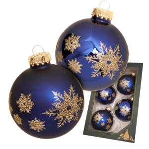 Krebs Glas Lauscha Weihnachtskugeln Schneeflocke Blau 7cm