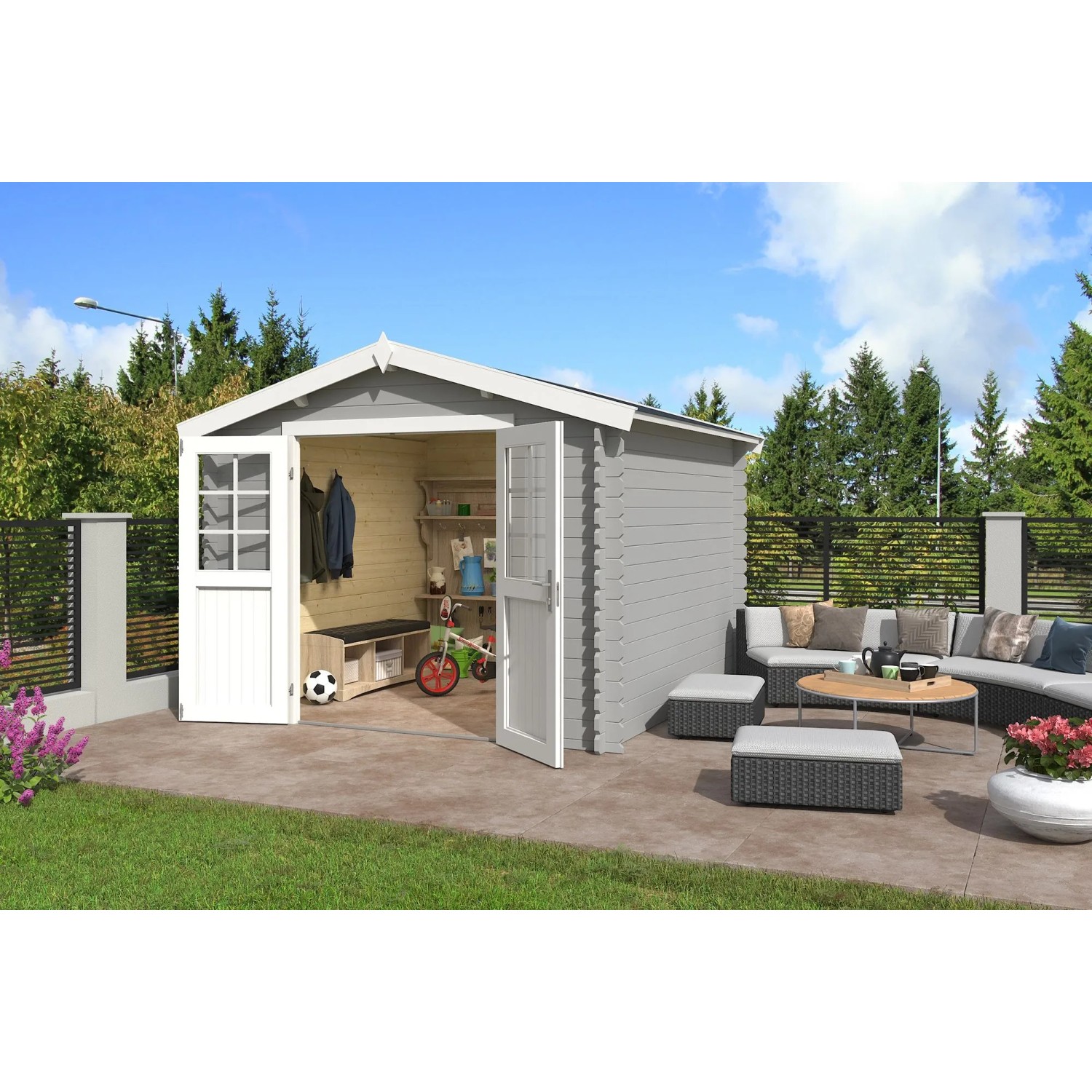 Lasita Gartenhaus Norah 275 Lichtgrau 275 cm x 275 cm