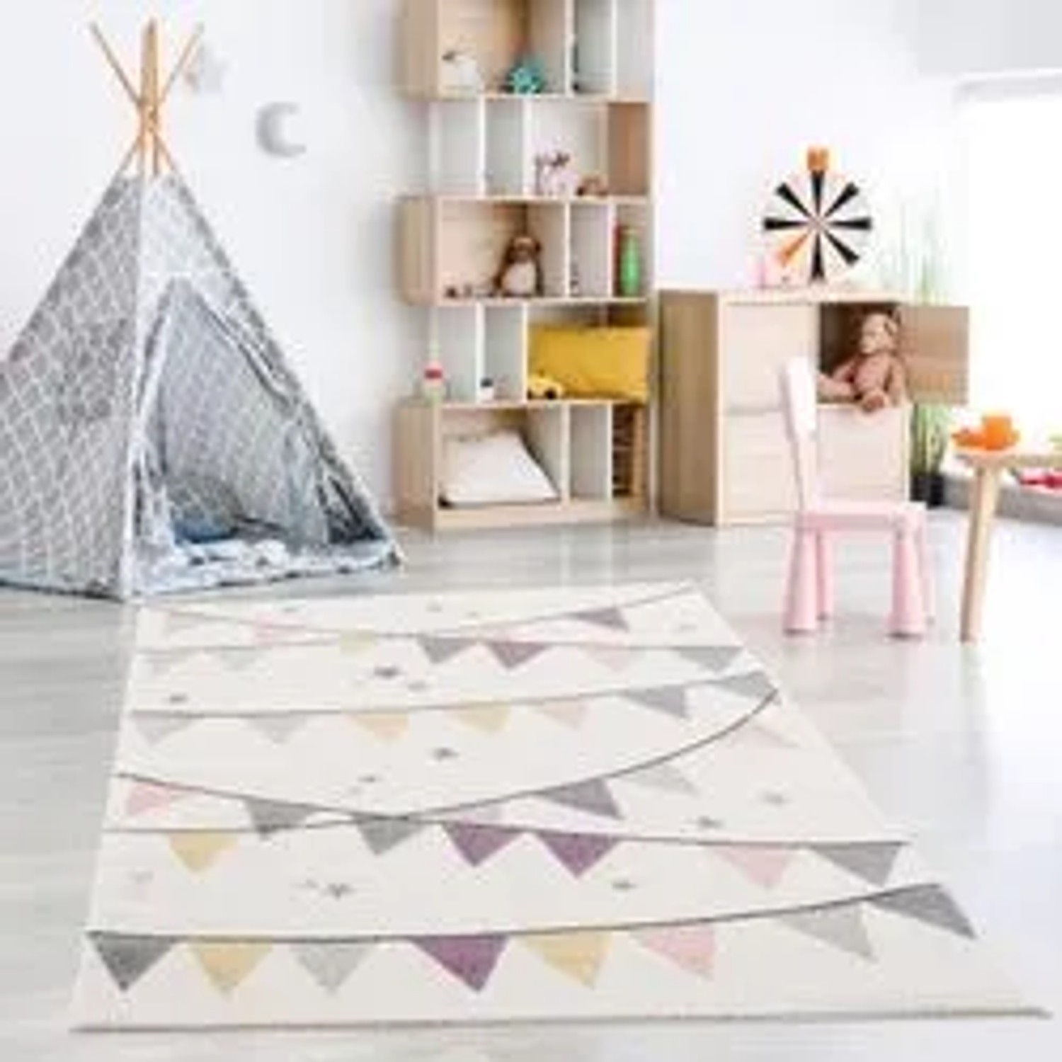 Payé Kinderteppich 140x200 Cm - Süßer Elefant Mit Regenschirm, Kurzer Flor, OEKO-TEX 100, Für Baby- & Kinderzimmer