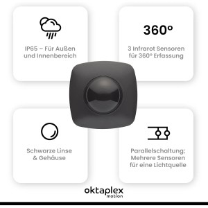 Oktaplex Tim 360° Präsenzmelder Außen, anthrazit, IP65 Bewegungsmelder für Deckenleuchten.