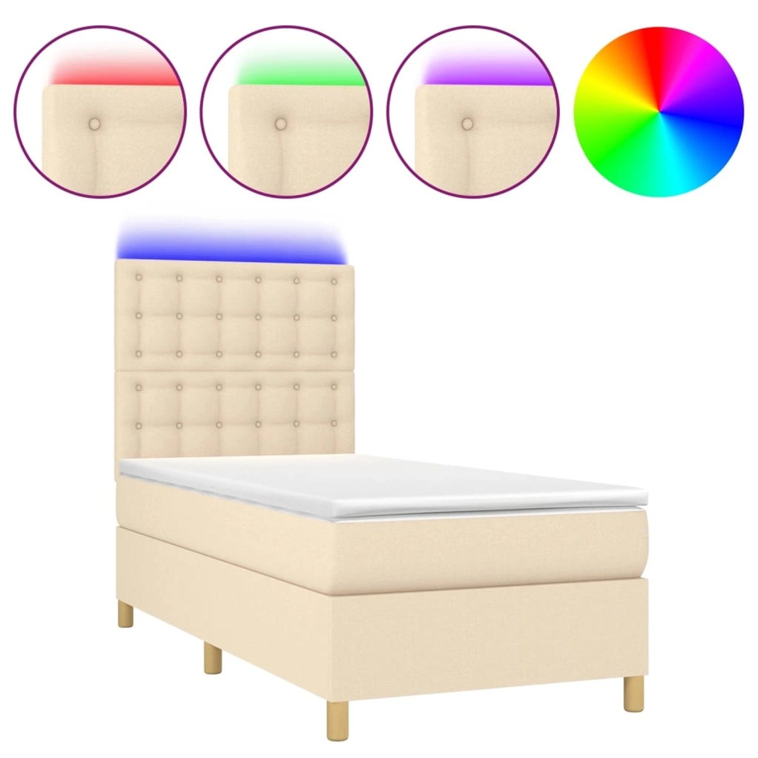 vidaXL Boxspringbett mit Matratze & LED Creme 90x200 cm Stoff 3135730 günstig online kaufen