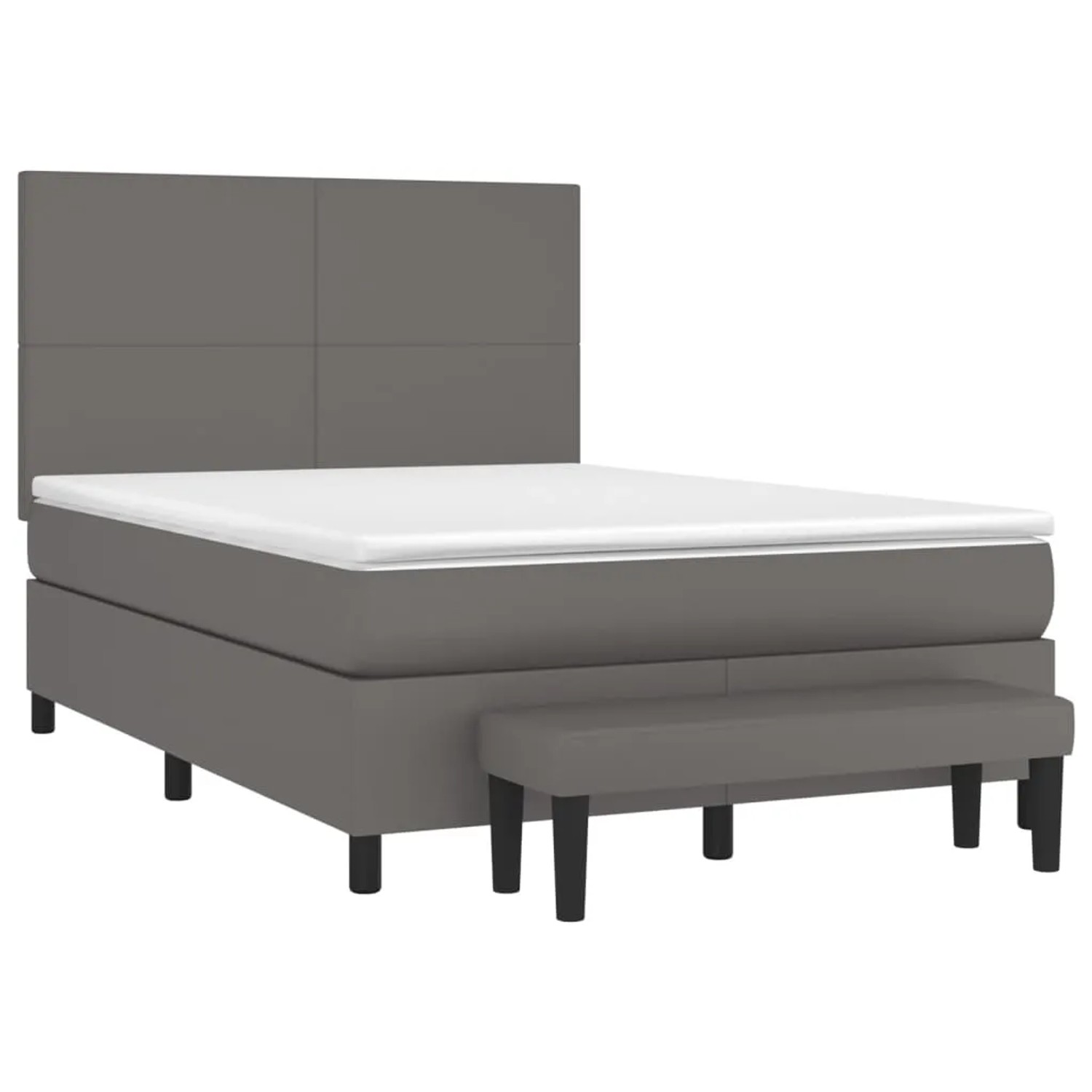 Graues vidaXL Boxspringbett 140x190 cm mit Matratze, Kopfteil und Bank aus Kunstleder.