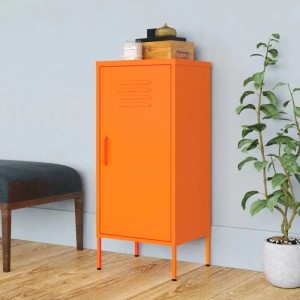 Orangefarbener Büroschrank aus Stahl (vidaXL), 42,5x35x101,5 cm, mit Tür und Füßen.