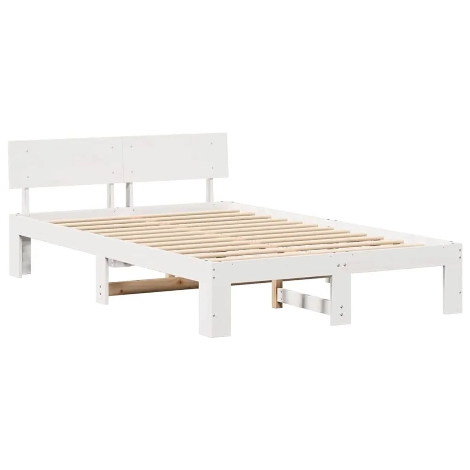 vidaXL Bettrahmen mit Kopfteil Weiß 135 x 190 cm Massives Kiefernholz 872660