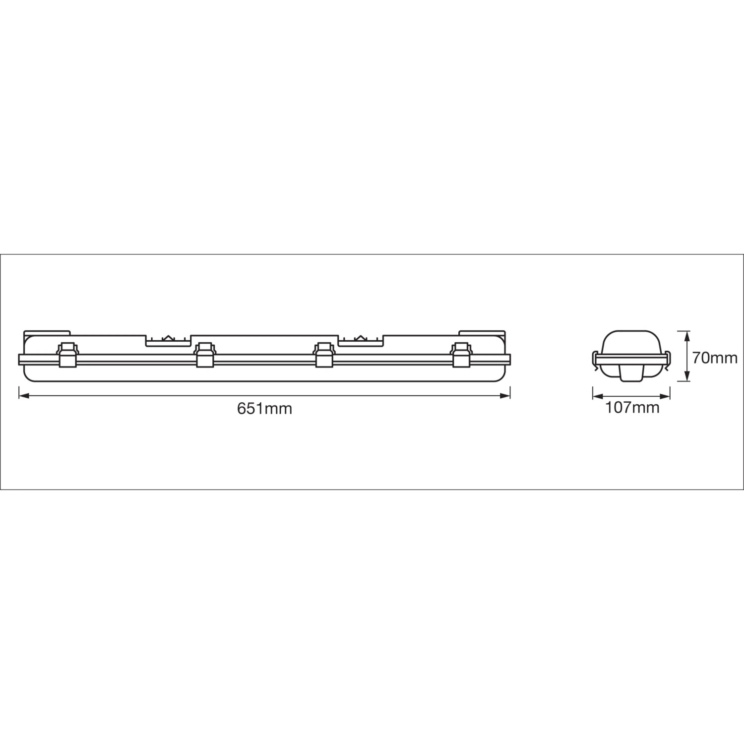 Technische Zeichnung Ledvance LED-Feuchtraumleuchte Submarine, Maße: 7,5x10,5x65,1cm, Kaltweiß
