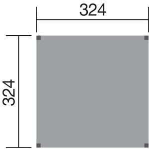 Skizze der Weka Gartenoase 235: Quadratischer Grundriss mit Maßen 324x324 cm.