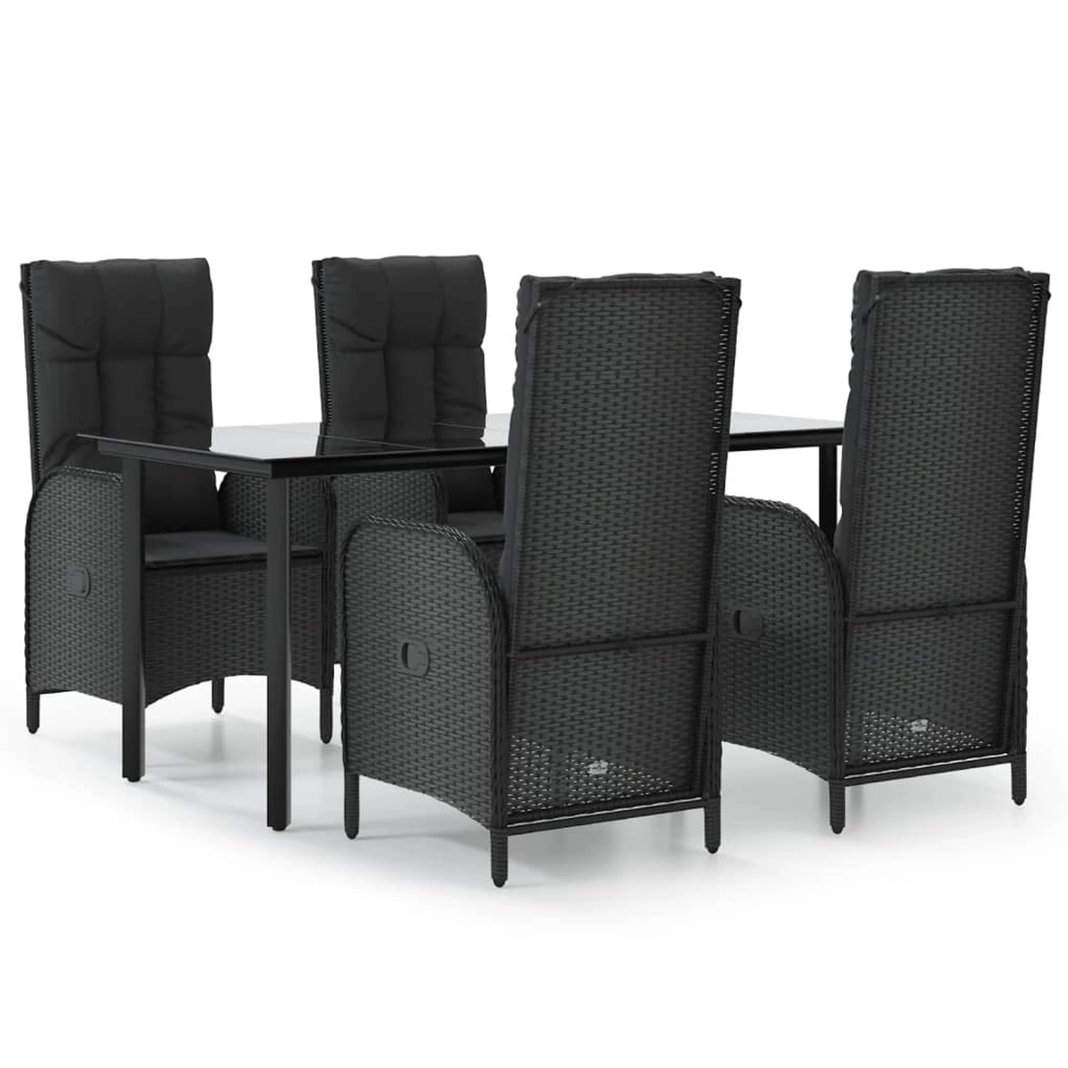vidaXL 5-Tlg Garten-Essgruppe mit Kissen Schwarz Poly Rattan 3185191