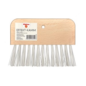 Alpina Effekt-Kamm für Struktur- & Effektfarben. Kreativwerkzeug mit Holzgriff und weißen Borsten.