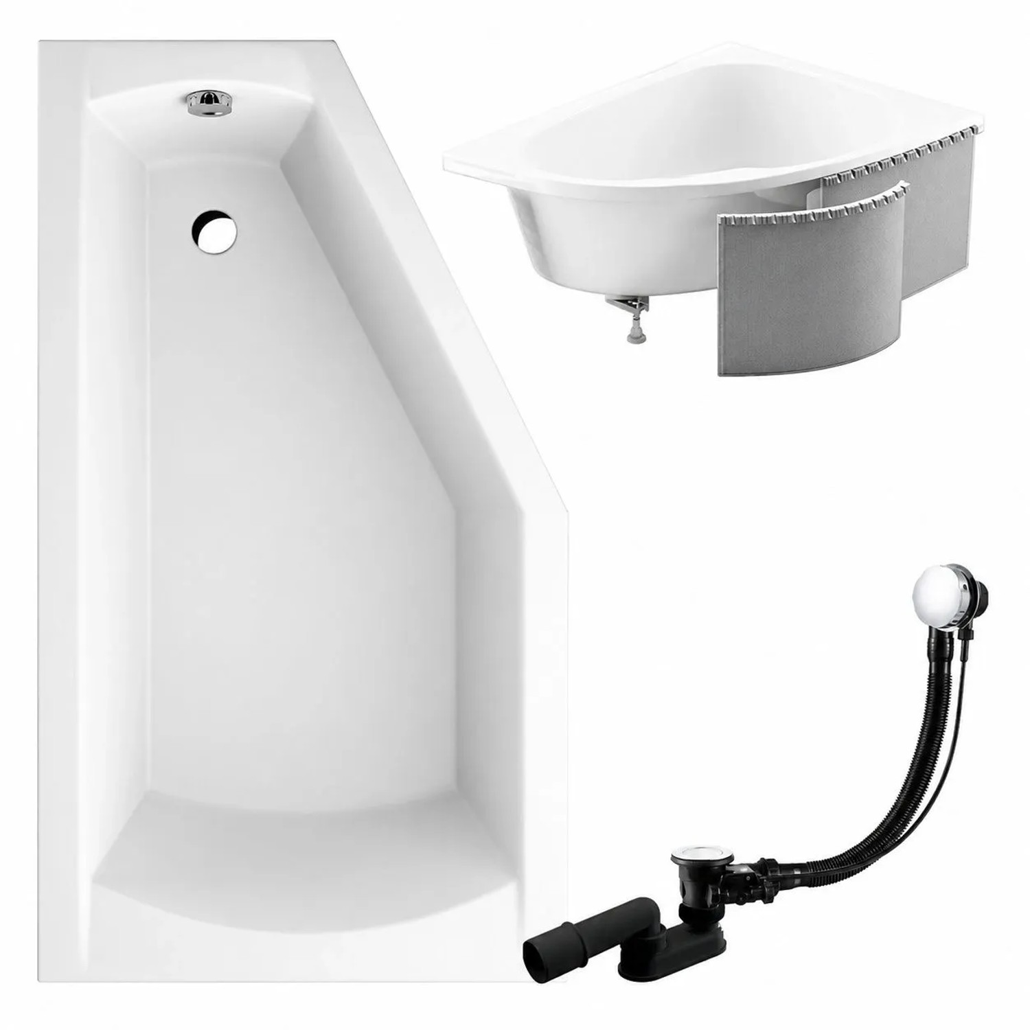 KOLMAN Badewanne Eckwanne 160 x 90 Cm Links Mit Styroporverkleidung Inkl. Ablauf Und Füße