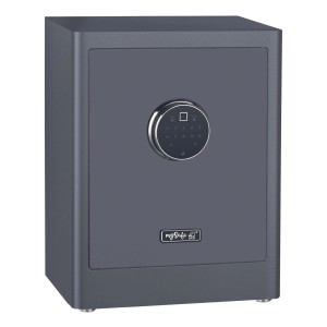 Grauer mySafe Premium Möbeltresor mit Zahlenschloss und Fingerabdrucksensor.
