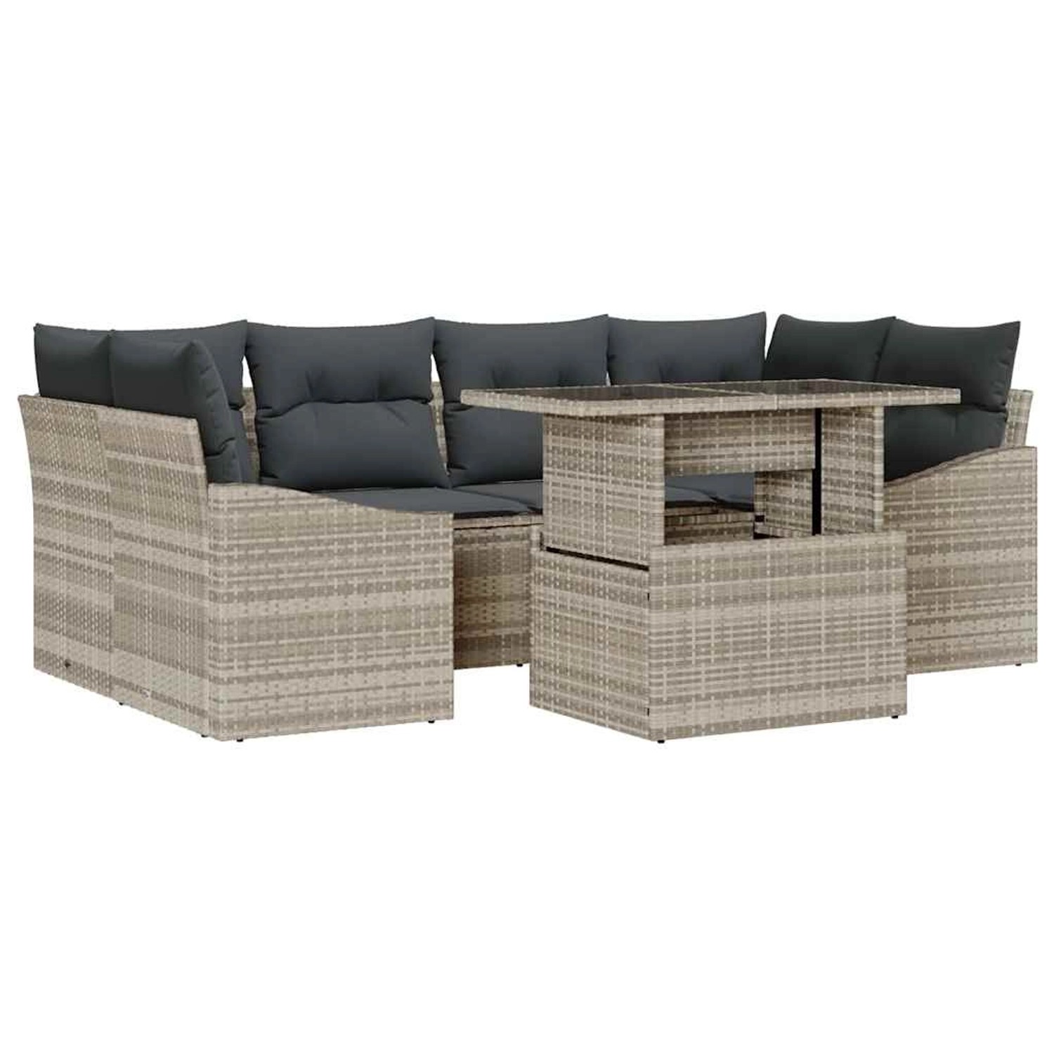 vidaXL 7-Teiliges Garten-Sofa-Set mit Kissen in Hellgrau aus Poly Rattan 33 günstig online kaufen