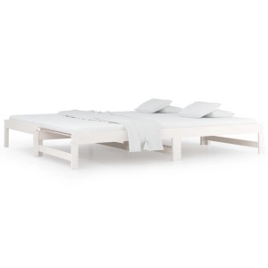 Ausziehbares, weißes Tagesbett aus Kiefernholz, als Bett oder Sofa nutzbar.