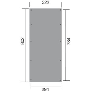 Skizze des Weka Flachdach Einzelcarports 617 Gr. 3, zeigt Maße und Pfostenpositionen.