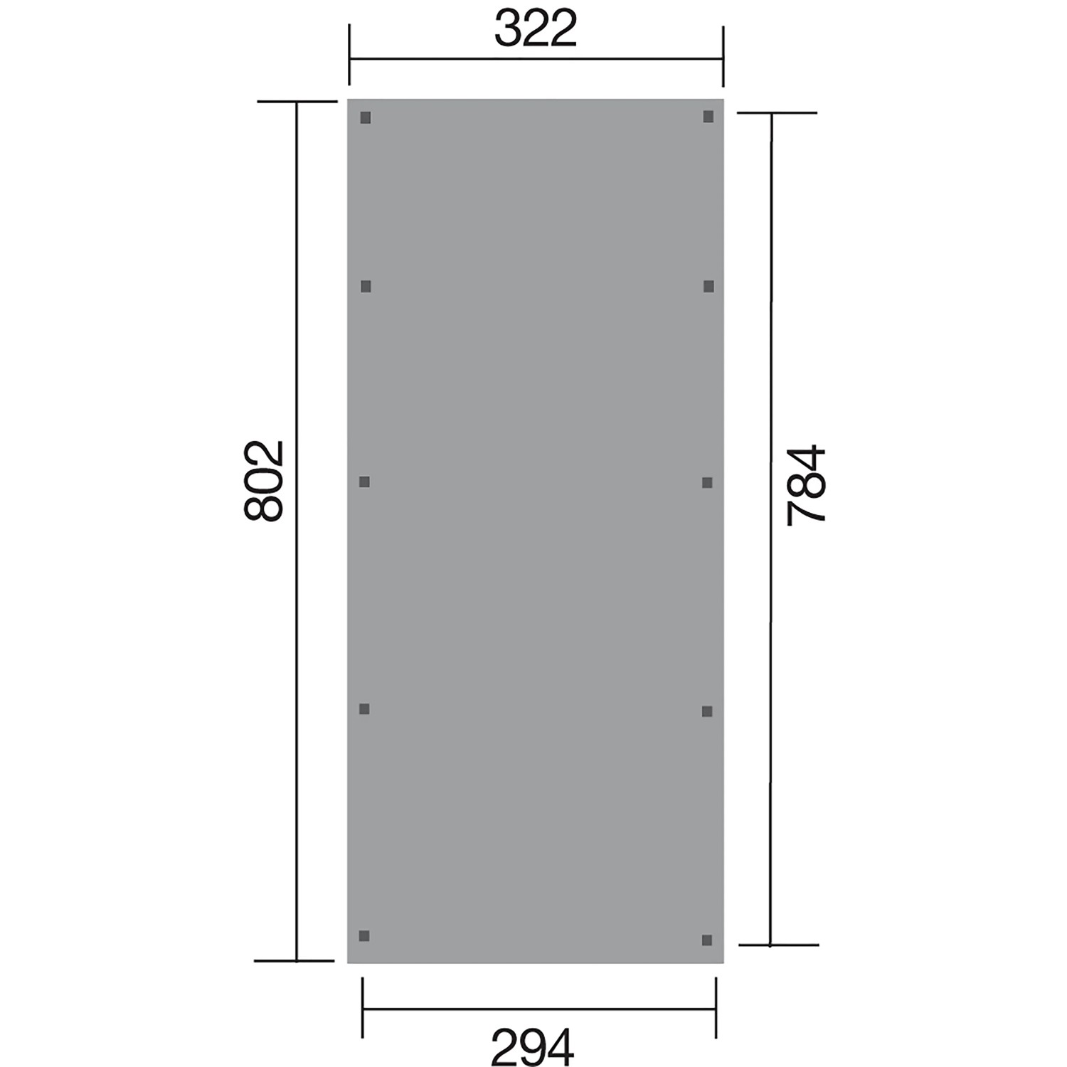 Skizze des Weka Flachdach Einzelcarports 617 Gr. 3, zeigt Maße und Pfostenpositionen.