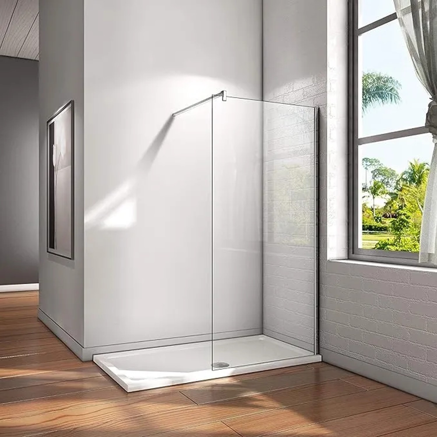 Walk-In Dusche 160x200cm mit 8mm Nano Glas und verchromtem Stabilisator.