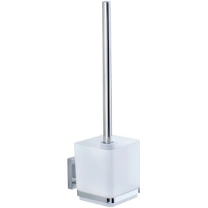 Wenko Vacuum-Loc® WC-Garnitur Quadro Edelstahl mit weißem Behälter und Bürste.