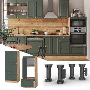 Vicco Mikrowellenschrank Fame-Line in Grün-Gold/Eiche, Teil einer Landhausküche. Küchenschrank mit Stauraum.