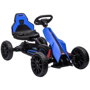 Blaues HOMCOM Go Kart Kinderfahrzeug mit verstellbarem Sitz und schwarzen Reifen.
