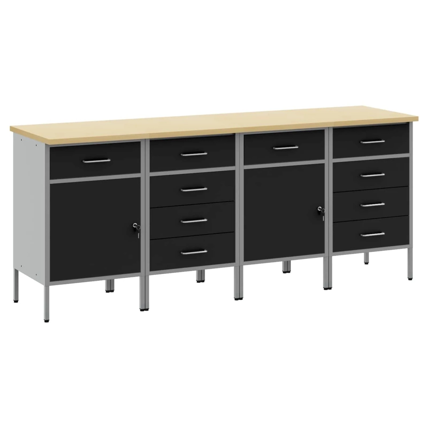 vidaXL Werkbank mit Schubladen 4-Tlg Schwarz und Grau 200 x 55 x 85 cm 3321386
