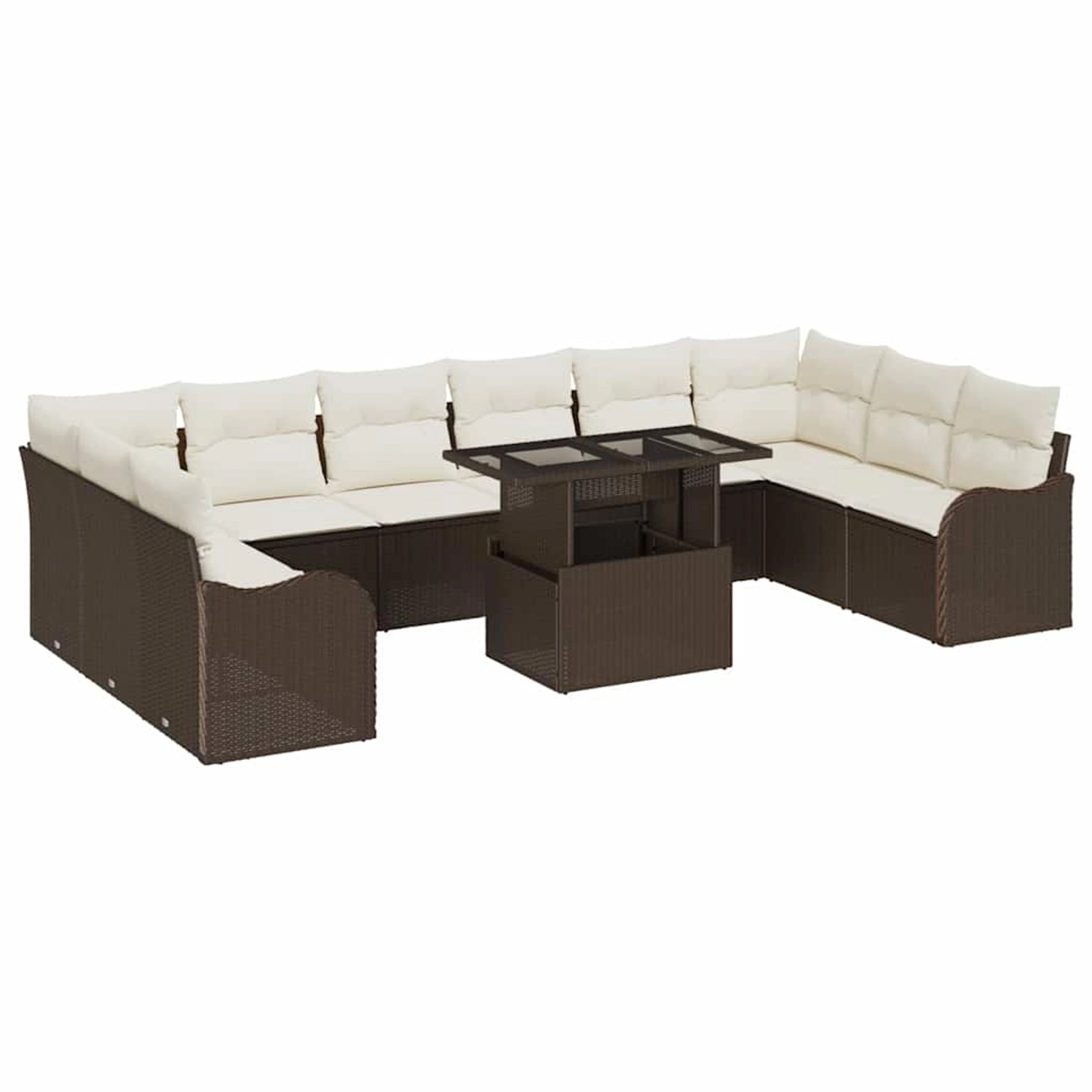 vidaXL Garten-Sofa-Set mit Kissen 11-Tlg Braun Poly Rattan 3348534 günstig online kaufen