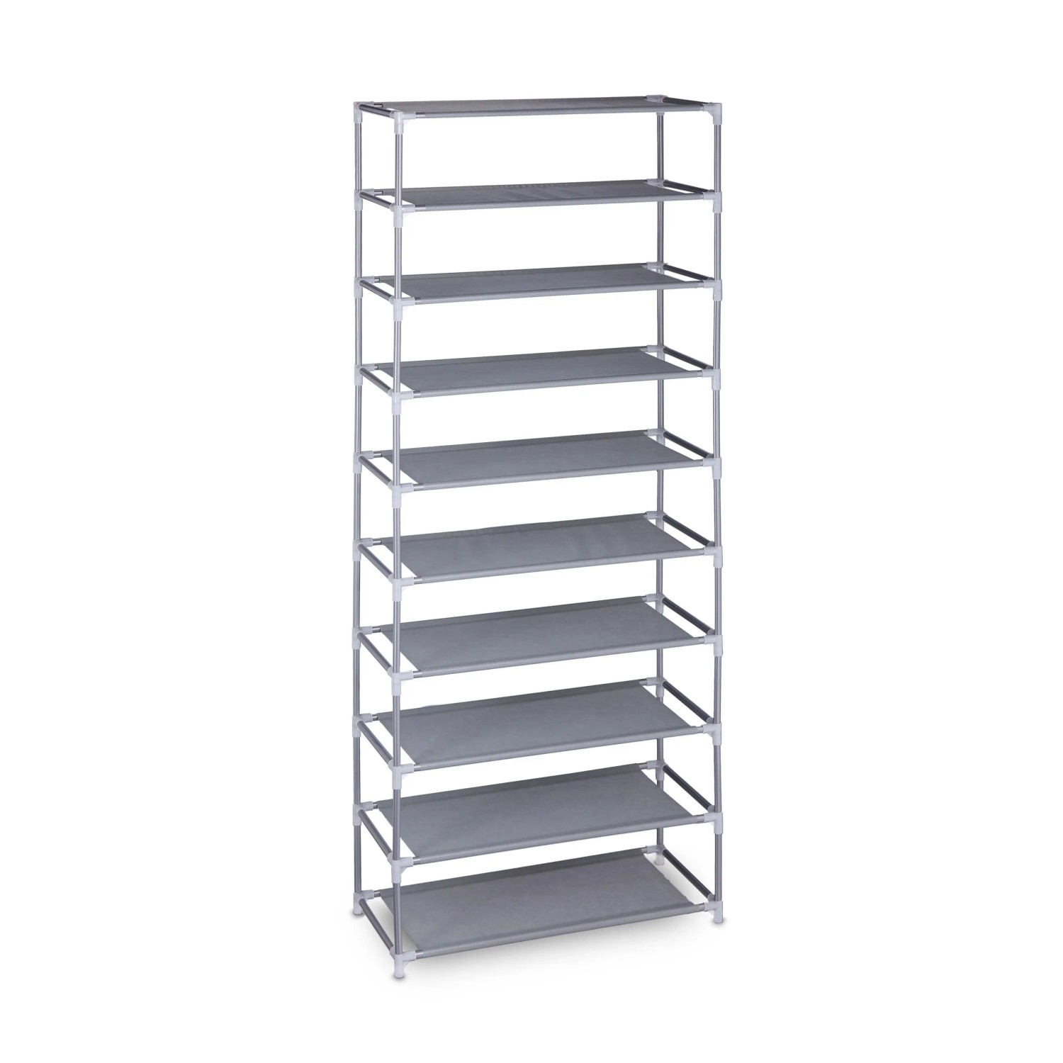 Relaxdays Schuhregal Eisen Vliesstoff Kunststoff Grau Stecksystem Erweiterbar 10 Ebenen 150 cm x 62 cm x 28 cm 1,9 kg