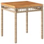 Quadratischer Bistro-Tisch aus Akazienholz und Poly Rattan, Teil des 3-tlg. vidaXL Gartenmöbel Sets.