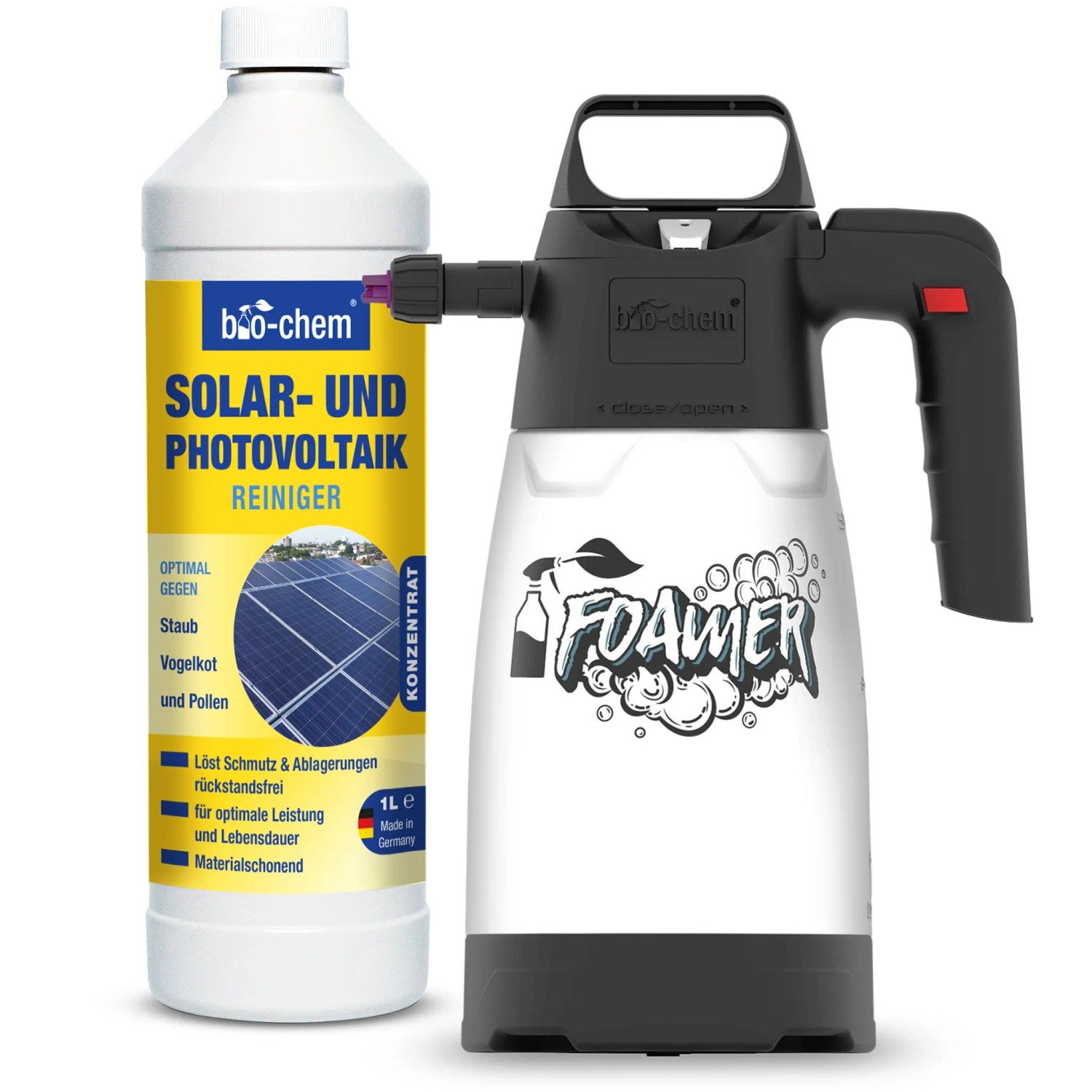 bio-chem Solar- und Photovoltaikreiniger 1, Set mit Schaumsprüher