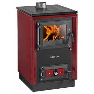 Roter Justus Küchenofen Rustico 50 mit Kochplatte und Stahlverkleidung, 7 kW.