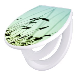 Banjado Familien WC-Sitz mit Gräser-Motiv, Absenkautomatik und integriertem Kindersitz.