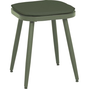 Lounge Hocker Punta Gorda, olivgrüner Gartenhocker aus Stahlgeflecht mit Sitzauflage Beige.