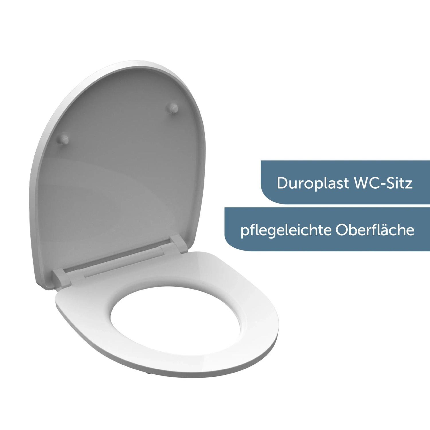 Weißer Schütte WC-Sitz Duroplast mit Absenkautomatik, offen.