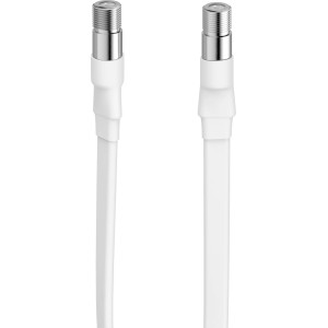 Weißes Hama Antennenkabel mit F-Kupplung zur Fensterdurchführung.