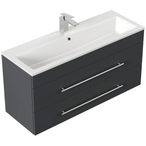 Posseik Badmöbel Portus 1000 SlimLine in Grafit mit Waschbecken und zwei Schubladen.