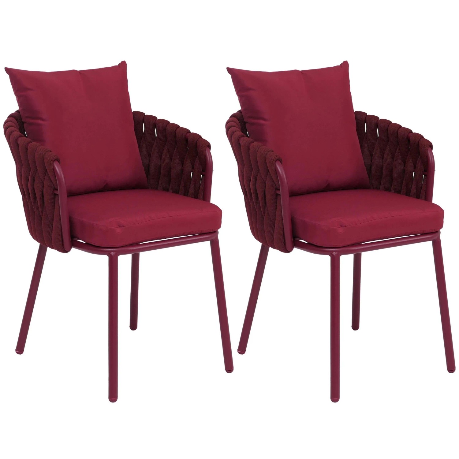 MCW 2er-Set Aluminium-Esszimmerstuhl P89 Seilgeflecht Rope Bordeaux