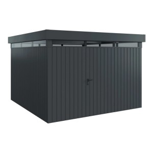 EcoStar Gerätehaus Euroline, Flachdach, 325x325 cm, Anthrazit mit Lichtband.