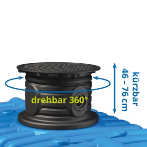 Detailaufnahme des 4rain Flachtank Flat XL Domschachts mit drehbarer, schwarzer Abdeckung.