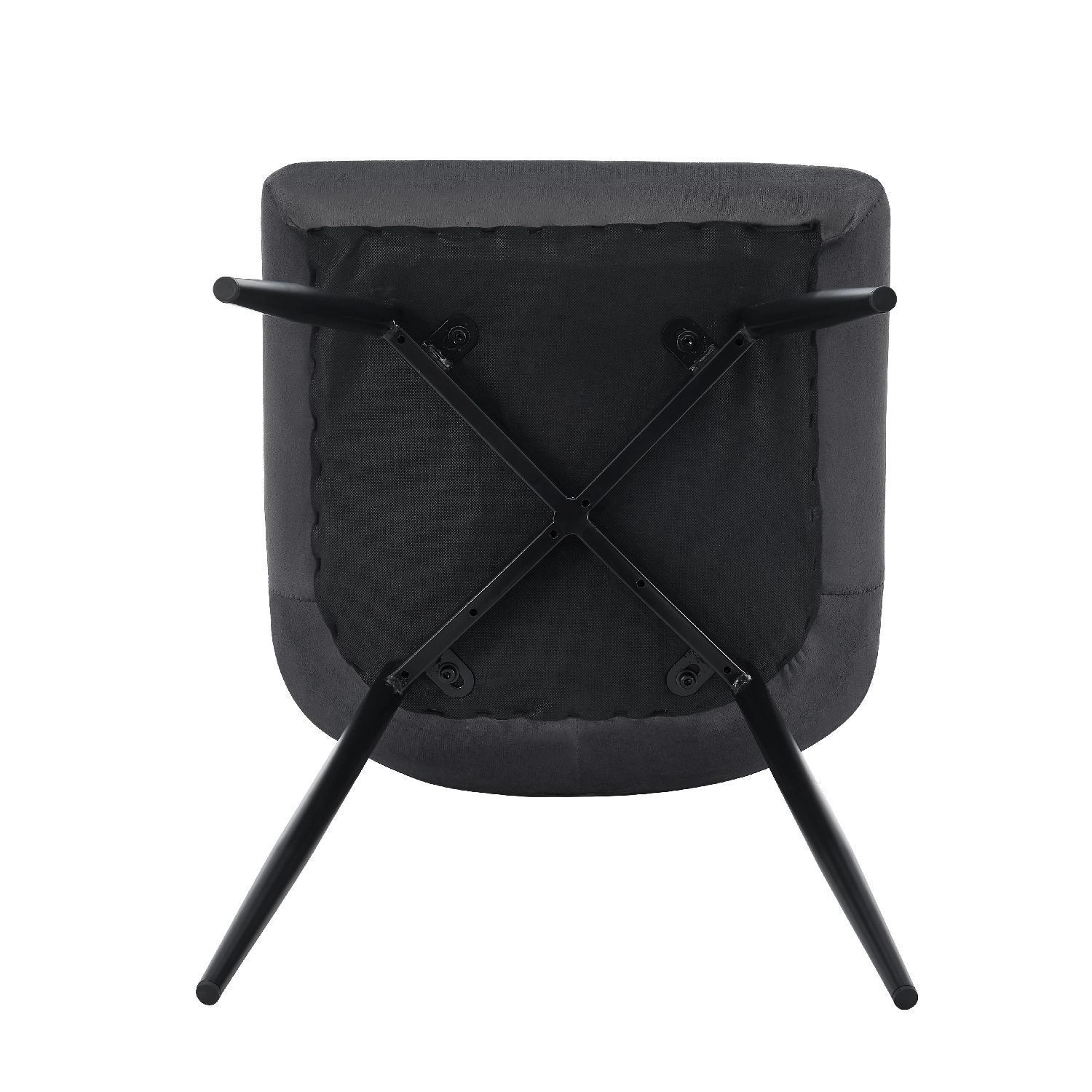 Unterseite des dunkelgrauen Juskys Esszimmerstuhls Blanca mit Stahlbeinen.