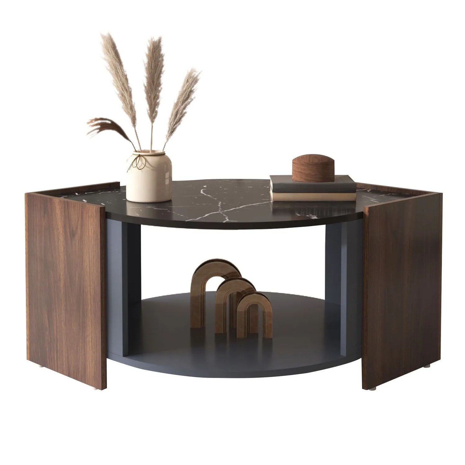 okwish Couchtisch aus Marmor und Walnuss Wohnzimmertisch 97 × 63 cm Braun