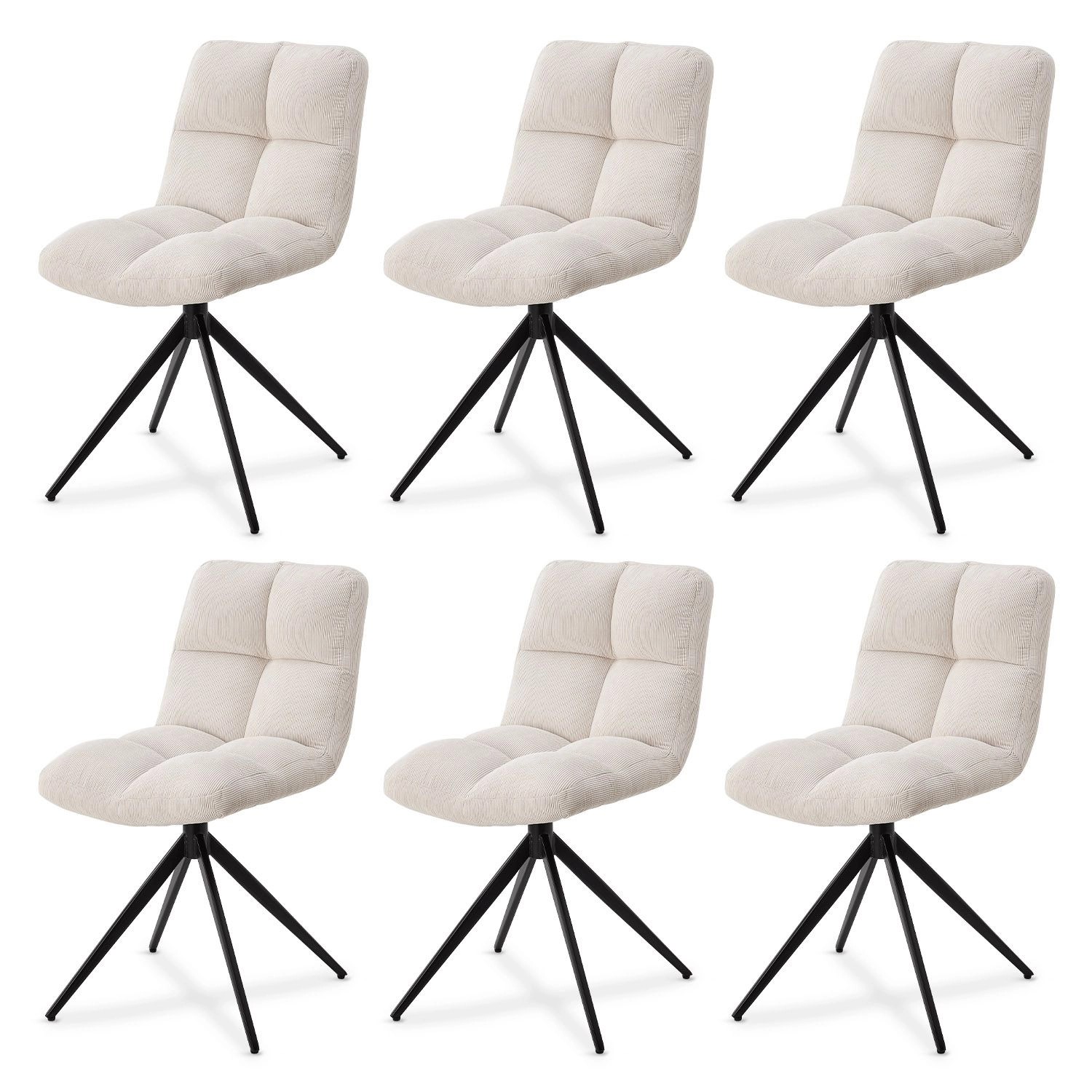 Juskys Drehstuhl Dallas 6er Set Cord Beige günstig online kaufen