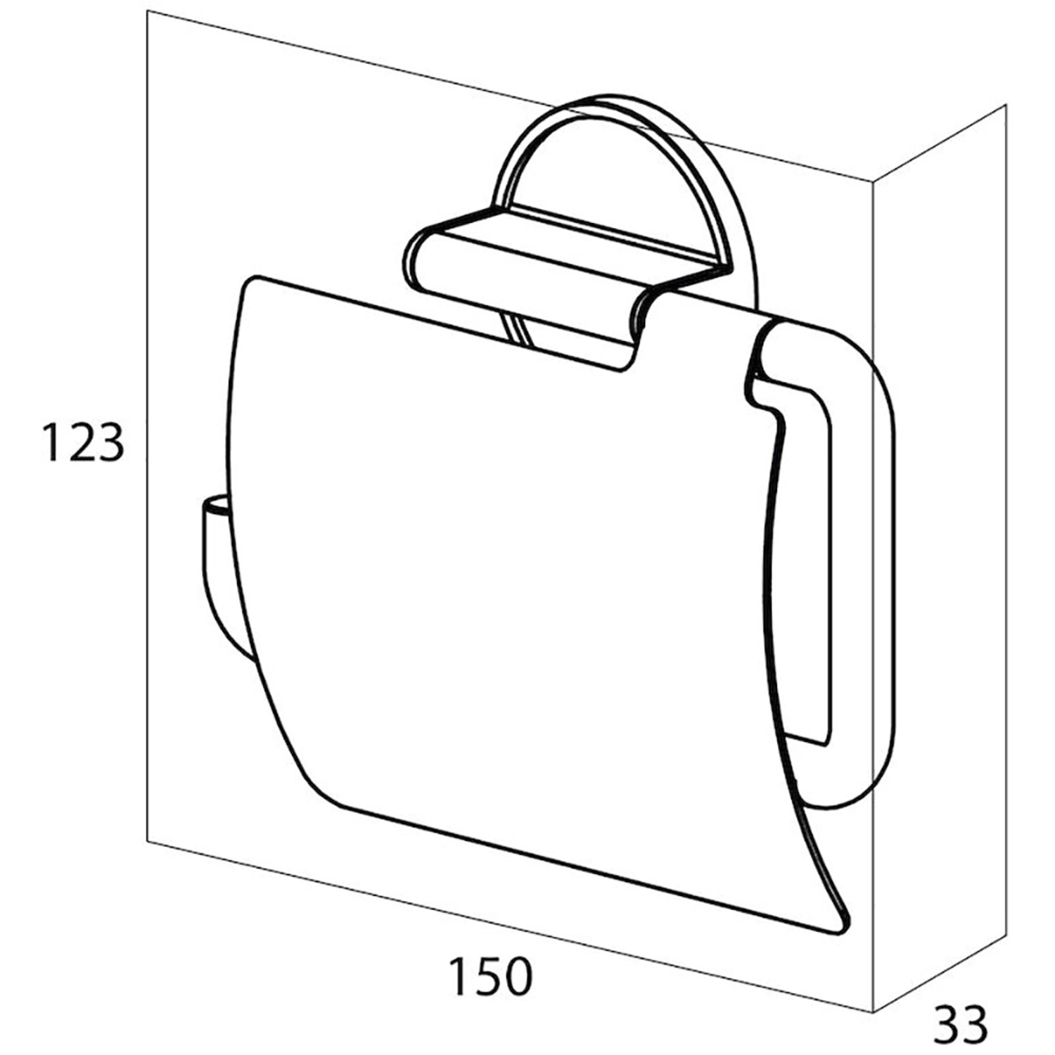 Abbildung des Tiger Toilettenpapierhalters Tune mit Deckel, Edelstahl gebürstet-Schwarz, mit Maßangaben.