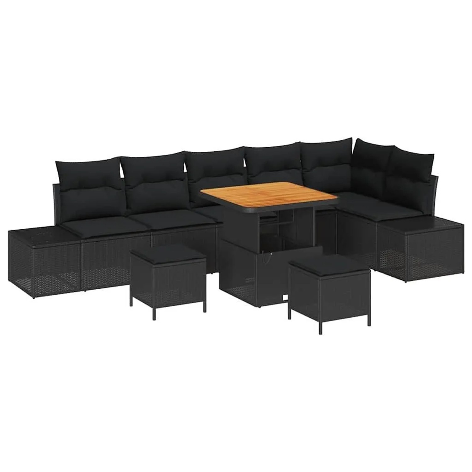 vidaXL Gartensofa-Set mit Kissen 9 Stk Schwarz Poly Rattan 3364749 günstig online kaufen