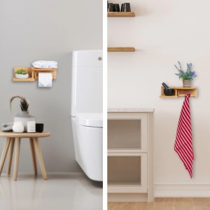 Relaxdays Toilettenpapierhalter Bambus Natur 2 Ablagen 9 cm x 31 cm x 12,5 cm