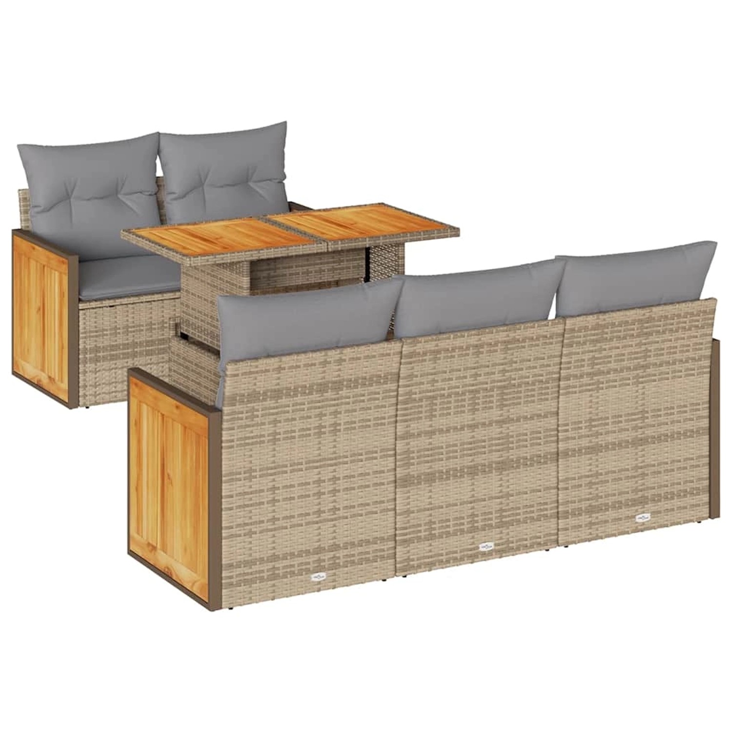 vidaXL 6-Tlg Garten-Sofagarnitur mit Kissen Beige Poly Rattan Akazie 332766 günstig online kaufen