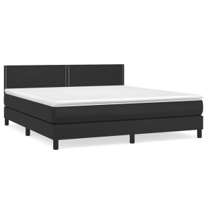 Schwarzes vidaXL Boxspringbett 160x200 cm mit Kunstlederbezug und Matratze.
