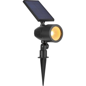 Schwarzer LED Solar Spot Fano mit Erdspieß für Garten und Terrasse.